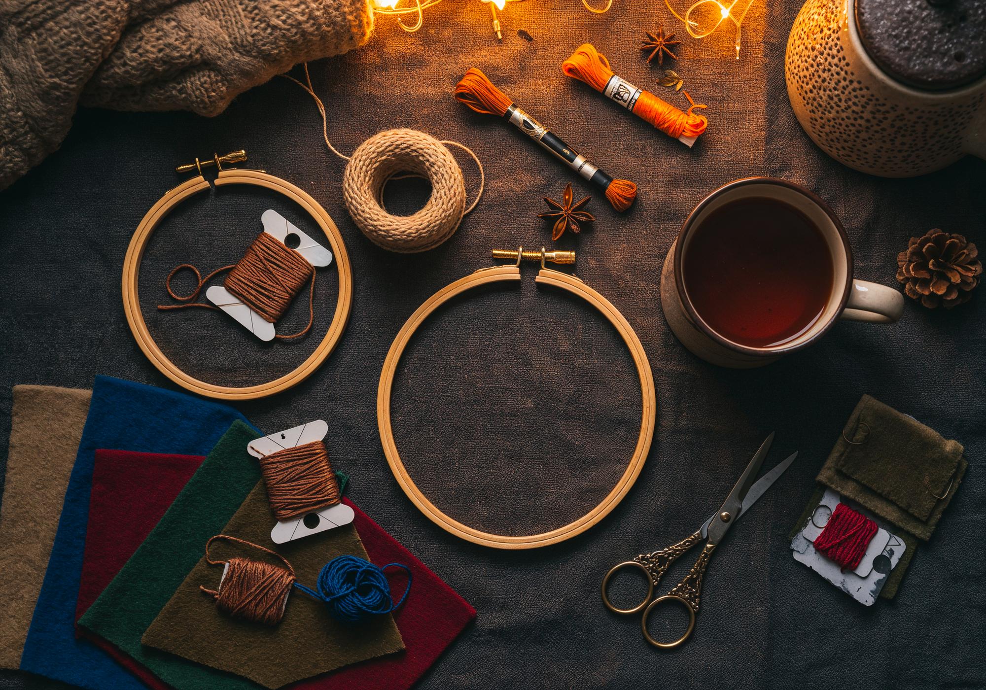 Workshop table with hoop and tools